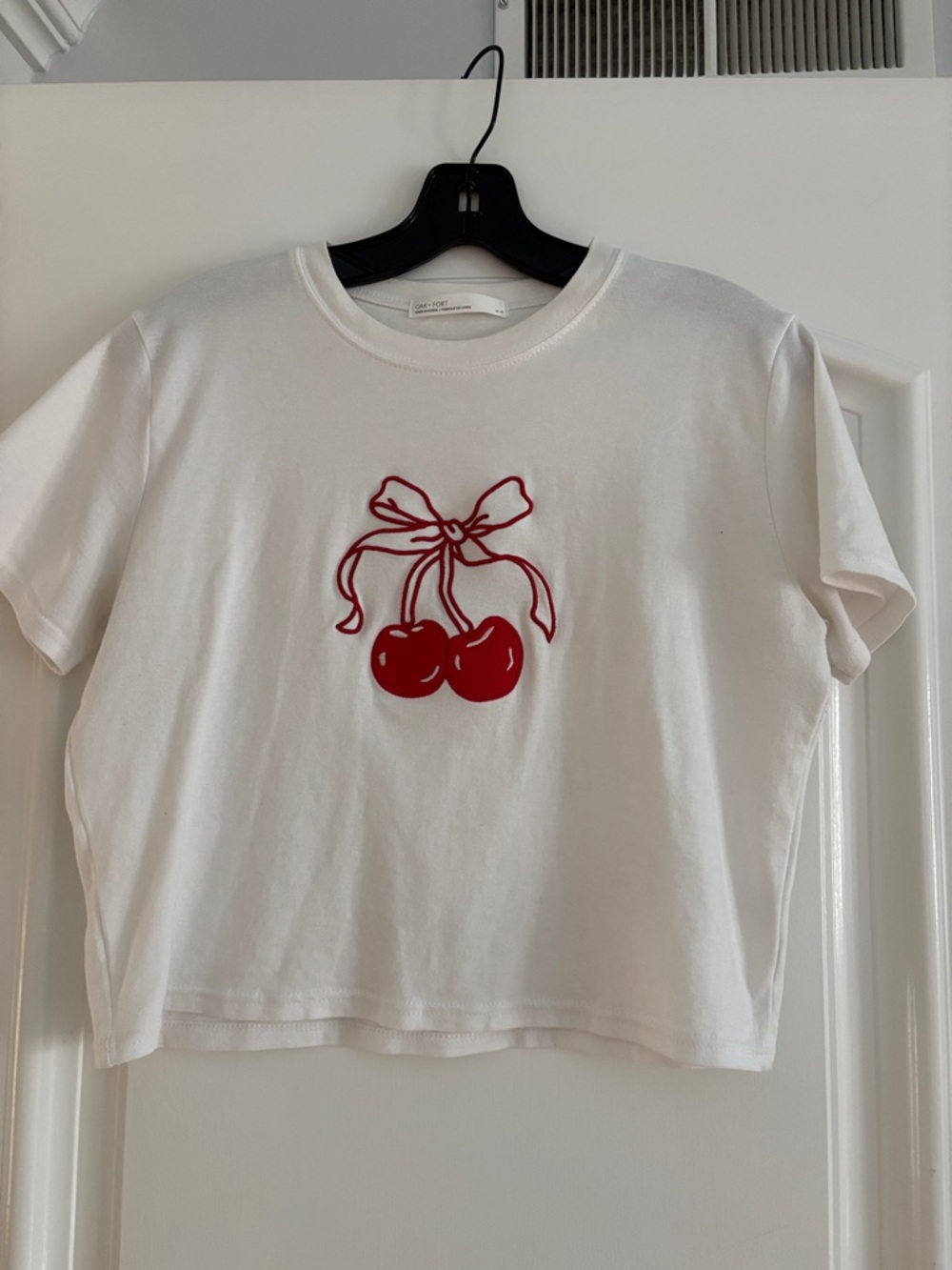 Cherry embroidered crop top